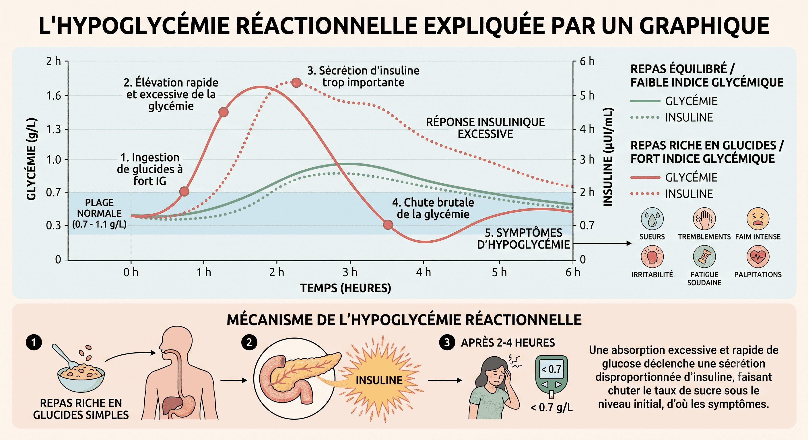 Schéma du cercle vicieux de la glycémie et des envies de sucre
